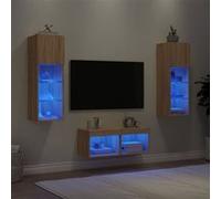 vidaXL Meubles TV Muraux avec Lumières LED 4 pcs, Armoires de Télévision Suspendues, Meubles Télé Flottants, Moderne, Chêne Sonoma Bois d'Ingénierie chêne G