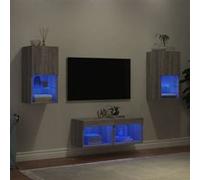 vidaXL Meuble TV mural 4 pcs avec lumières LED sonoma gris