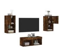 vidaXL Meuble TV mural LED - 4 pcs - Chêne fumé
