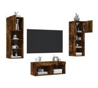 vidaXL Meubles TV Muraux avec Lumières LED 4 pcs, Armoires de Télévision Suspendues, Meubles Télé Flottants, Moderne, Chêne Fumé Bois d'Ingénierie chêne G