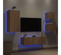 vidaXL Meubles TV muraux - 4 pcs - Avec LED - Chêne sonoma