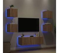 Vidaxl Meuble Tv Muraux 5 Pcs Avec Lumières Led Chêne Sonoma