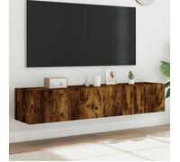 vidaXL Meubles TV muraux 2 pcs – suspendus avec LED et rangement – Moderne Chêne fumé