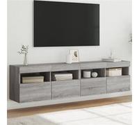 vidaXL Meubles TV Muraux et Lumières LED 2pcs, Armoires de Télévision Suspendues avec Rangement, Meubles Télé Flottants Salon, Moderne, Sonoma Gris Gris G