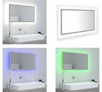 vidaXL Miroir de salle de bain LED gris béton 80x8,5x37 cm Acrylique - Miroir - Miroir de salle de bain - Miroir de salle de bain