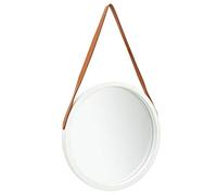 vidaXL Miroir Mural avec Sangle Miroir Suspendu Maquillage Vestiaire Chambre Hôtel Salon Mur de Galerie Rond Entrée Chambre 50 cm Blanc