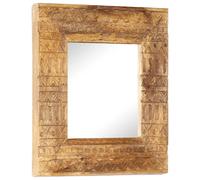 vidaXL Miroir Sculpté à la Main Miroir Mural Miroir de Maquillage Miroir de Couloir Intérieur Maison 50x50x2,5 cm Bois de Manguier Solide Brun G