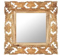 vidaXL Miroir Sculpté à la Main Miroir Mural Miroir de Maquillage Décoratif Couloir Décoration Salon Maison Marron 50x50 cm Bois de Manguier Massif