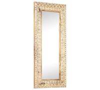 vidaXL Miroir Sculpté à la Main Miroir Mural Miroir de Maquillage Miroir de Couloir Maison Intérieur 110x50x11 cm Bois de Manguier Solide