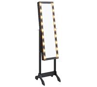 vidaXL Miroir sur Pied avec LED, Miroir de Sol avec Rangement, Miroir de Maquillage, Décoration de Chambre à Coucher Couloir Vestiaire, Moderne, Noir