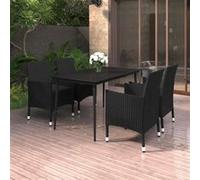 vidaXL Mobilier à dîner de jardin coussins 5 pcs Résine tressée Verre, 48.68 kg Noir G