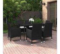 vidaXL Mobilier à dîner de jardin coussins 7 pcs Résine tressée Verre, 62.48 kg Noir G