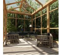 vidaXL Ensemble de salon de jardin 10 pièces en poly rattan avec coussins gris