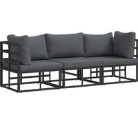 vidaXL Mobilier de jardin avec coussins, 3 pièces, noir et anthracite, métal