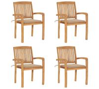 vidaXL Chaises de jardin empilables avec coussins 4 pcs. Bois massif teck