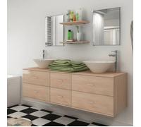 vidaXL Meuble de salle de bains 9 pcs avec lavabo et robinet Beige