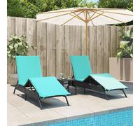 vidaXL Bains de soleil 2 pcs. avec table noir Poly rotin