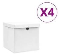vidaXL 4x Boîtes de Rangement avec Couvercles Coffres de Rangement Boîtes d'Emballage Stockage Foulards Chaussettes Sous-vêtements 28x28x28 cm Blanc
