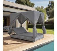 vidaXL Outdoor-Lounge-Lit avec rideaux Poly rotin Gris