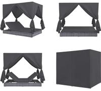 vidaXL Outdoor Lounge Lit avec rideaux Poly Rotin Gris - Chaise longue - Bains de soleil - Chaises longues