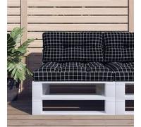 vidaXL Lot de 2 coussins de palette – Tissu motif à carreaux noir