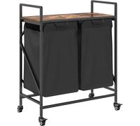 vidaXL Panier à linge 2 compartiments avec roulettes Chêne fumé