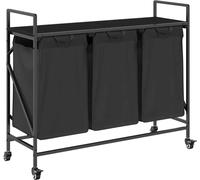 vidaXL Panier à linge 3 compartiments avec roulettes Chêne noir