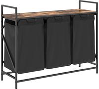 vidaXL Panier à linge 3 compartiments avec tablette Chêne fumé