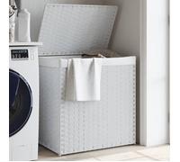vidaXL Panier à linge avec 2 compartiments blanc 53x35x57 cm Poly rotin