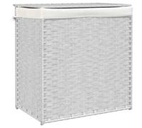 vidaXL Panier à Linge avec 2 Sections, Corbeille à Linge avec Poignée, Bac à Linge avec Sac, Organisateur de Salle de Bain, Blanc Résine Tressée