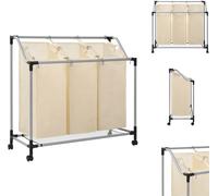 vidaXL Panier à linge avec 3 poches Crème Acier - Paniers à linge