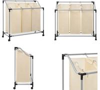 vidaXL Panier à linge avec 3 poches Crème Acier - Trieur à linge - Sacs à linge - Paniers à linge - Panier à linge