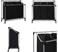 vidaXL Panier à linge avec 3 poches Noir Acier - Trieur à linge - Sacs de tri du linge - Paniers à linge - Panier à linge