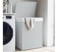 vidaXL Panier à linge avec couvercle blanc 46x33x60 cm Poly rotin