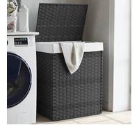 vidaXL Panier à linge avec couvercle gris 46x33x60 cm résine tressée 372031