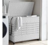 vidaXL Panier à linge avec roulettes 66x35x60 cm rotin blanc