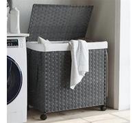 vidaXL Panier à linge avec roulettes gris 60x35x60,5 cm résine tressée 372041 Gris G