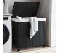 vidaXL Panier à linge avec roulettes noir 60x35x60,5 cm résine tressée 372042