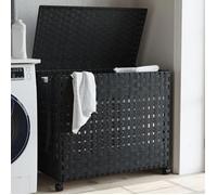vidaXL Panier à linge à roulettes rotin 66x35x60 cm noir 372047