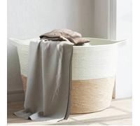 vidaXL Panier à linge 358475 Ø60×36 cm coton avec poignées, rangement Beige