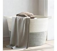 vidaXL Panier à linge gris et blanc Ø60x36 cm coton