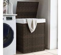vidaXL Panier à linge avec couvercle poly rotin 46x33x60 cm Marron foncé