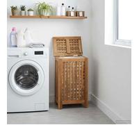vidaXL Panier à linge Naturel 35 x 25 x 60 cm en bois massif de teck
