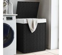 vidaXL Panier à linge avec couvercle Noir 46x33x60 cm Poly rotin