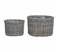 Vidaxl Panier À Plantes Avec Stockage 2 Pcs Gris Rattan Kubu