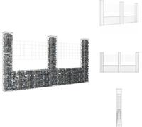 vidaXL Panier de gabion en forme de U avec 3 colonnes en fer 260x20x150 cm - panneaux de clôture