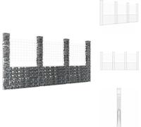 vidaXL Panier de gabion en forme de U avec 4 colonnes en fer 380x20x200 cm - panneaux de clôture