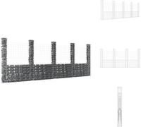 vidaXL Panier de gabion en forme de U avec 5 colonnes en fer 500x20x200 cm - panneaux de clôture