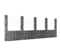 vidaXL Panier de gabion en U avec 5 poteaux 500x20x200 cm Fer Argenté