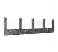 vidaXL Panier de gabion en U 5 poteaux en fer 500x20x150 cm argenté